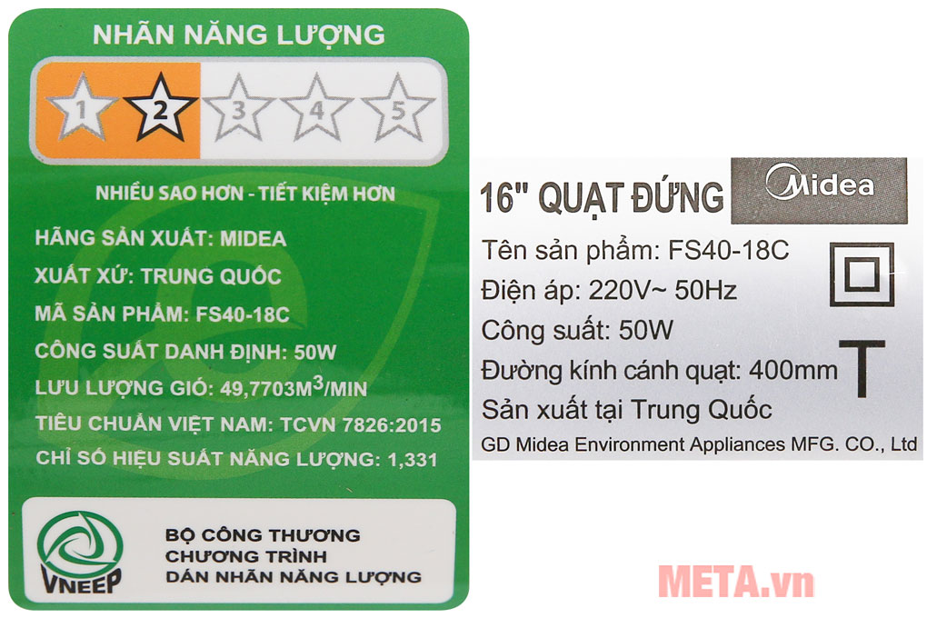 Thông số kỹ thuật của quạt FS40 18C