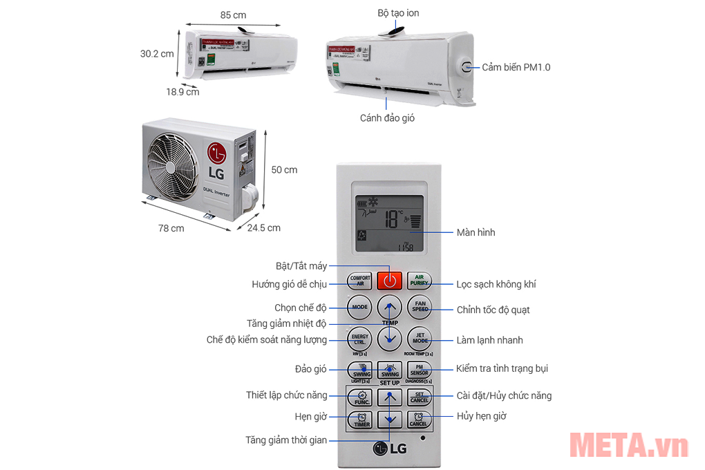 Tổng quan điều hòa 1 chiều và lọc không khí LG V10APF 9.200BTU