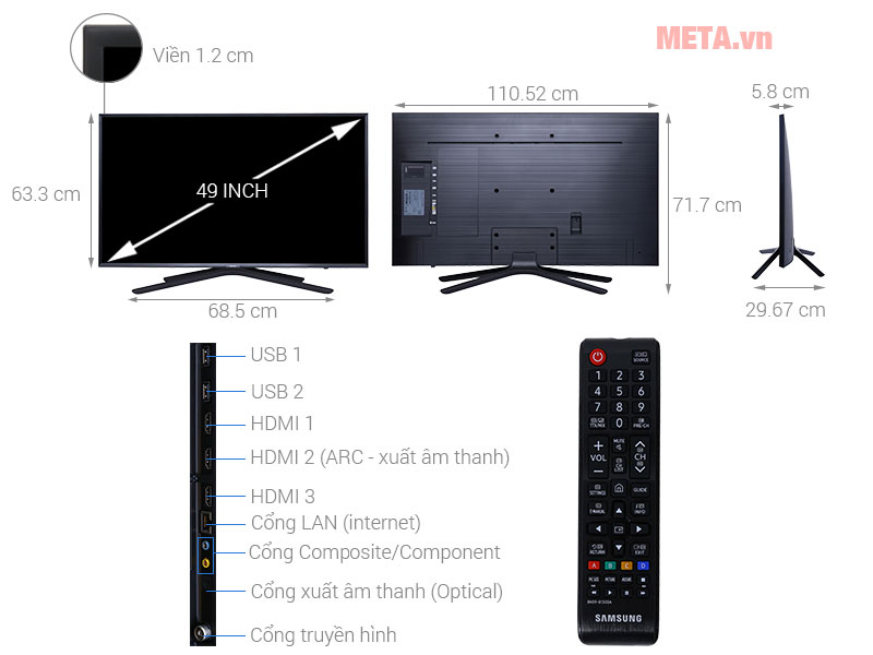 Chi tiết cấu tạo của tivi 49 inch màn hình phẳng Samsung