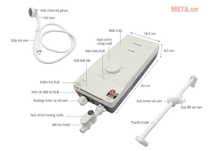 Máy nước nóng trực tiếp có bơm trợ lực Panasonic DH-4MP1VW - 4500W