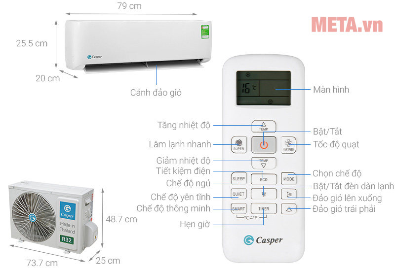 Cấu tạo điều hòa 1 chiều 9000BTU Casper LC-09TL32