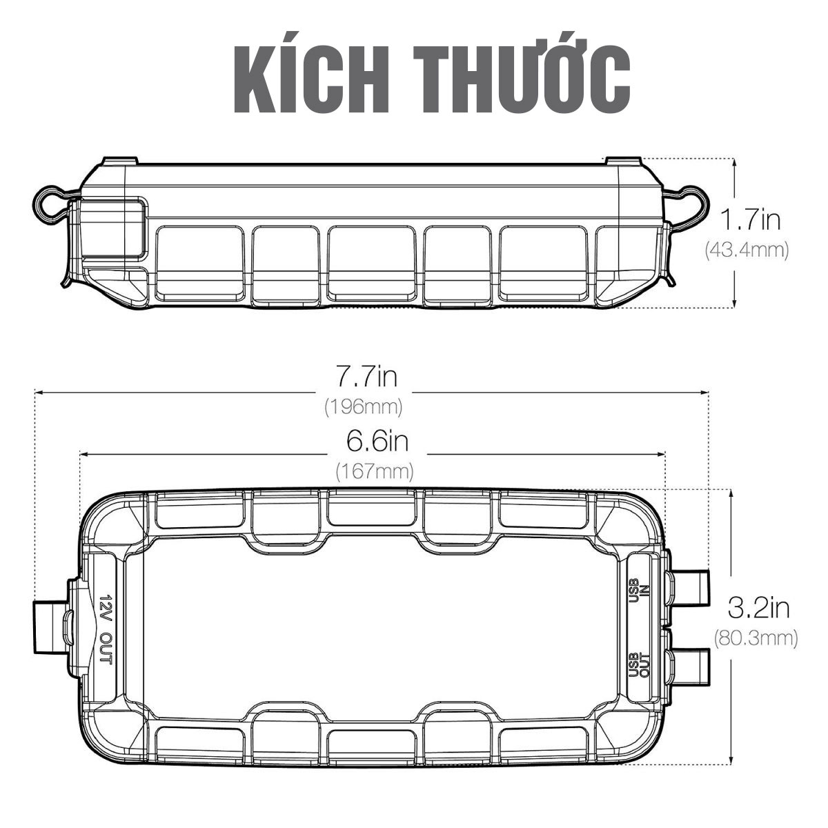 Kích thước pin dự phòng kiêm bộ khởi động xe NOCO GB20