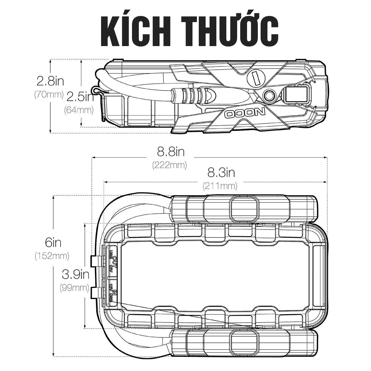 Kích thước pin sạc NOCO GB70