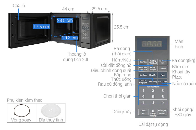 Cấu tạo và kích thước của lò vi sóng Bluestone MOB 7819