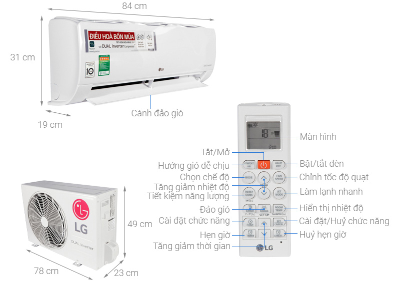 Cấu tạo điều hòa 2 chiều Inverter LG B10END 9.200BTU