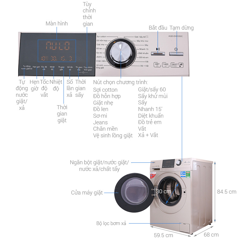 Máy giặt sấy Aqua AQD-DH1050C