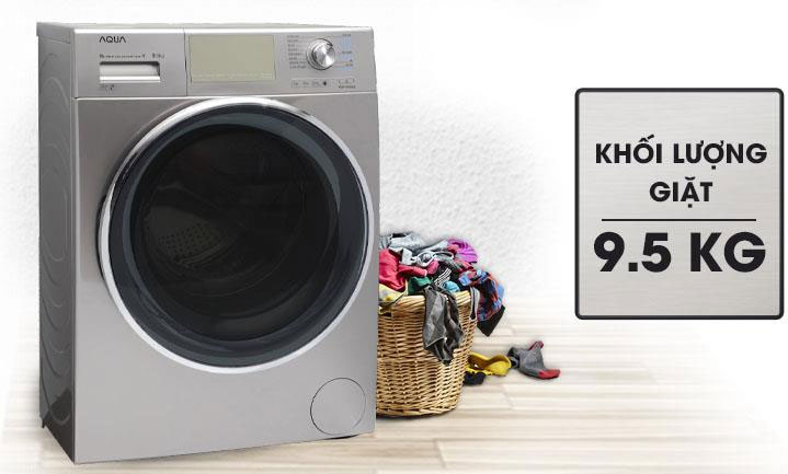 Máy giặt cửa trước AQUA AQD-DD950E.S có khối lượng giặt 9,5kg
