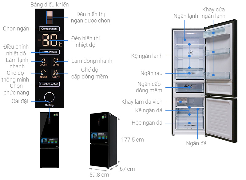 Cấu tạo tủ lạnh AQUA Inverter 324 lít AQR-IG378EB (GB)