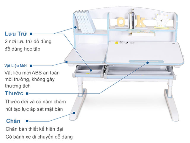 Bàn học thông minh Bsuc DRZ-12006 được làm từ chất liệu cao cấp, an toàn