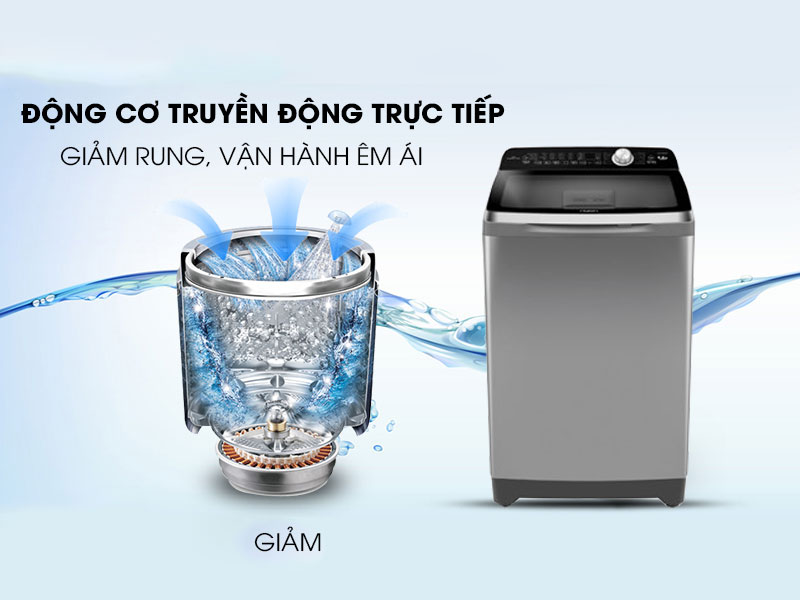 Máy giặt vận hành êm với động cơ truyền động trực tiếp