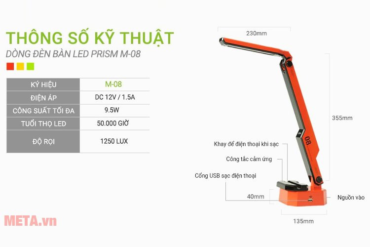 Đèn bàn Led Hàn Quốc đổi màu Prism M-08RD (đỏ)