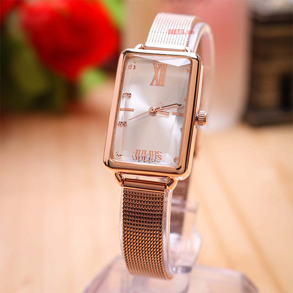 Đồng hồ nữ JA-1215 Julius Hàn Quốc mặt chữ nhật dây thép