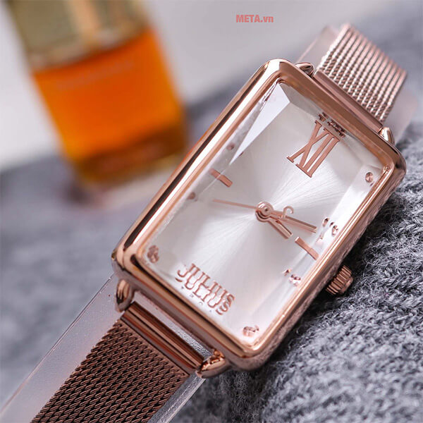 Đồng hồ nữ JA-1215 Julius Hàn Quốc mặt chữ nhật dây thép