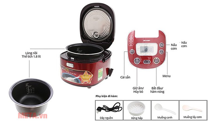 Nồi cơm điện tử Sharp KS-TH18-RD 1.8 lít