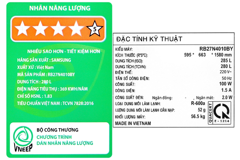 Thông số kỹ thuật của tủ lạnh