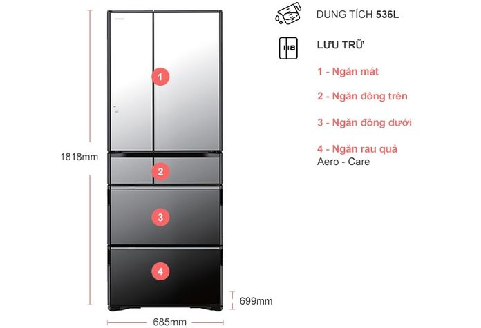 Tủ lạnh Hitachi R-G520GV (X)