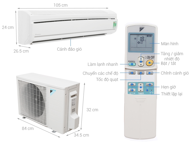 Cấu tạo điều hòa Daikin 1 chiều 18.000BTU FTC50NV1V