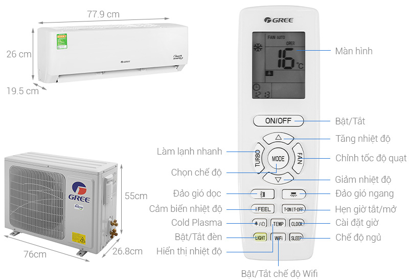 Điều hòa Gree 12.000BTU 1 chiều Inverter GWC12PB-K3D0P4