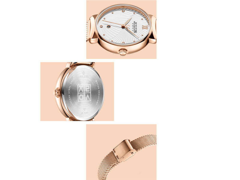 Chất liệu cao cấp chồng gỉ, ăn mòn, sáng bóng Đồng hồ nữ JA-1243A Julius Hàn Quốc dây thép