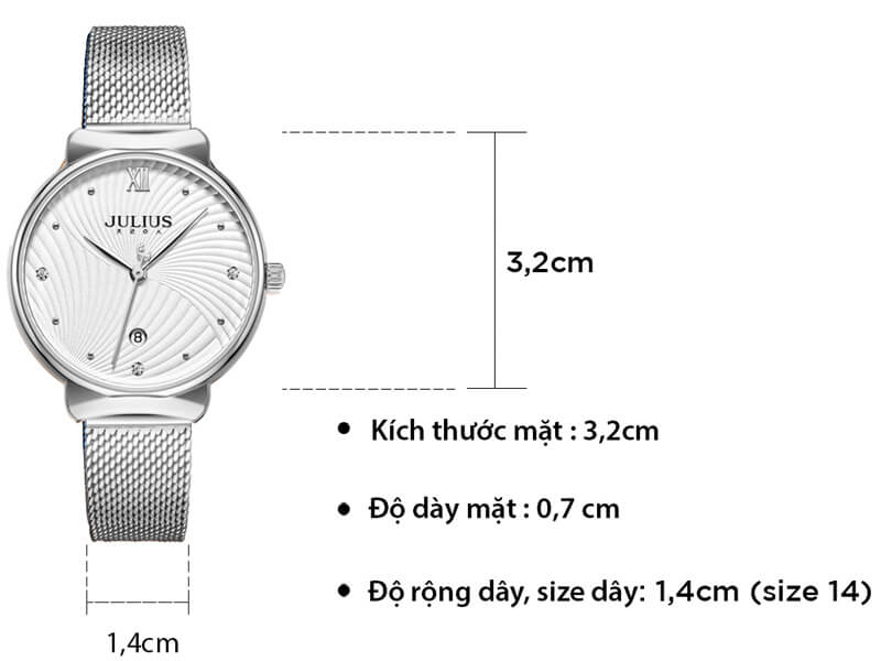 Đồng hồ nữ JA-1243A Julius Hàn Quốc dây thép