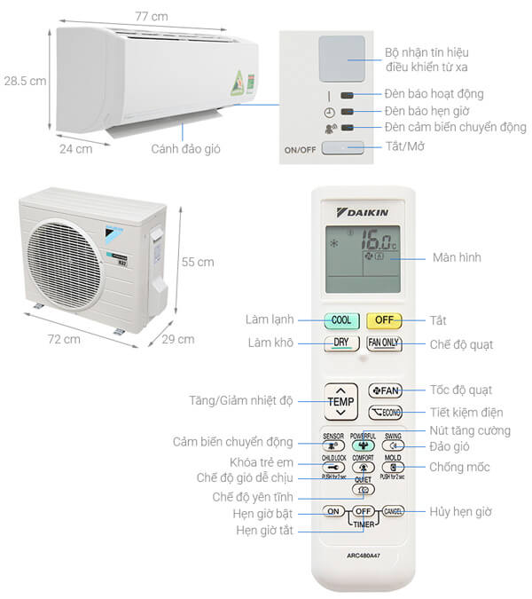 Cấu tạo máy lạnh Daikin ATKC35UAVMV/ARKC35UAVMV