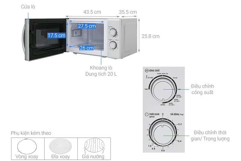 Cấu tạo và phụ kiện của lò vi sóng Bluestone MOB 7716