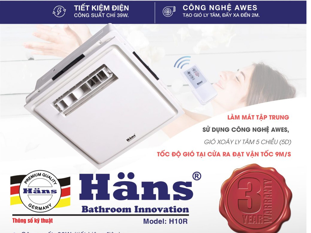 Quạt mát âm trần điều khiển từ xa – H10R