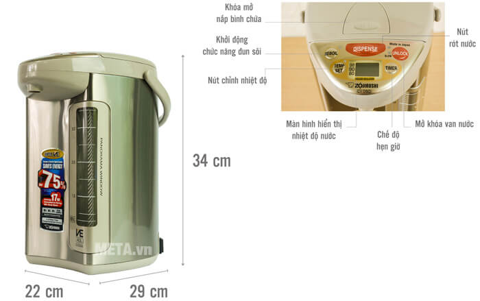 Bình thủy điện Zojirushi CV-DSQ40