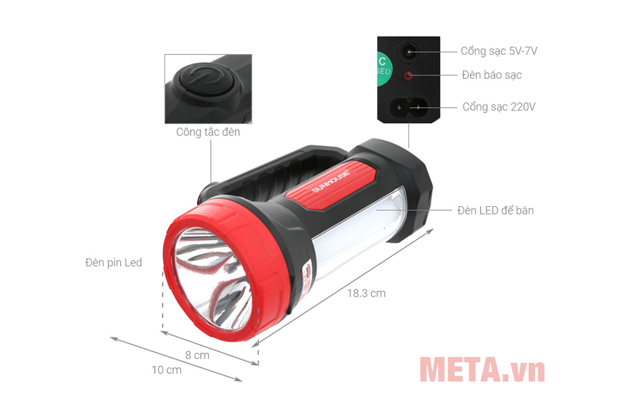 Đèn pin sạc đa năng Sunhouse SHE-8100