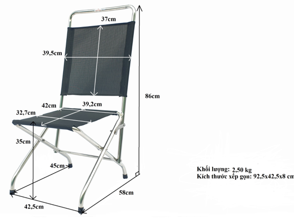 Kích thước của ghế xếp Ban Mai