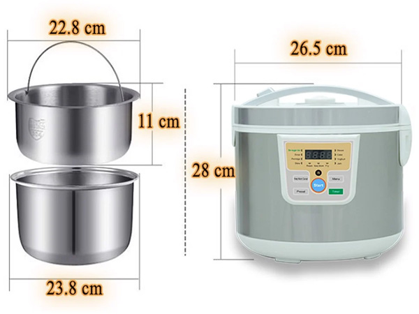 Kích thước vỏ nồi, lõi nhỏ và nồi