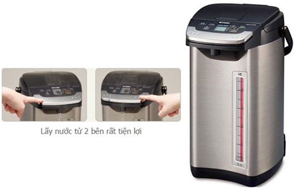 Bình thủy điện Tiger PIE-A50W - 5 lít có thiết kế hiện đại, có thể lấy nước từ 2 bên 