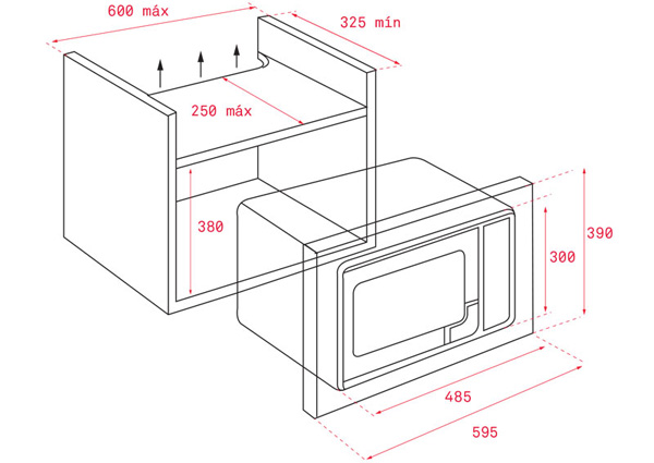 Kích thước lắp đặt lò vi sóng Teka ML 820 BIS