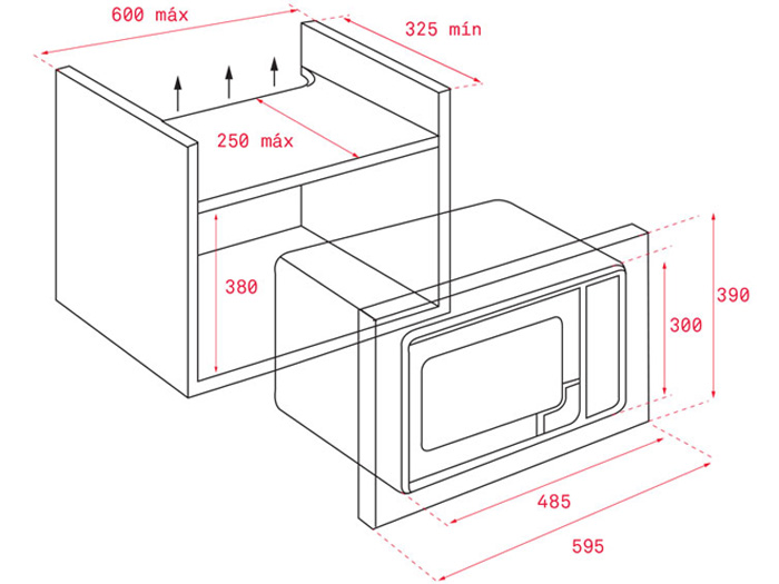 Kích thước lắp đặt lò vi sóng âm tủ Teka ML 820 BI