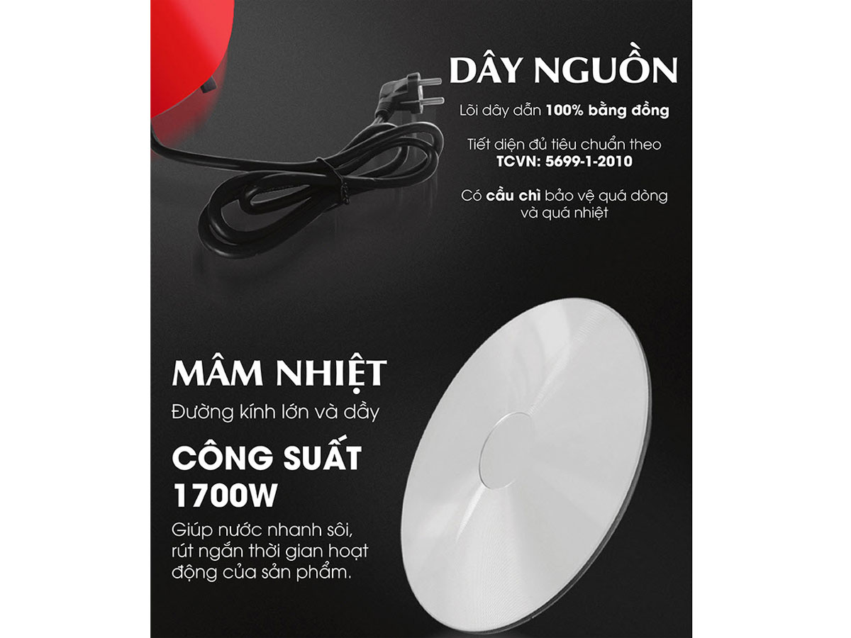 Nồi lẩu điện đa năng Sato 50NL41 5 lít có dây điện lõi đồng 100% và công suất hoạt động mạnh mẽ