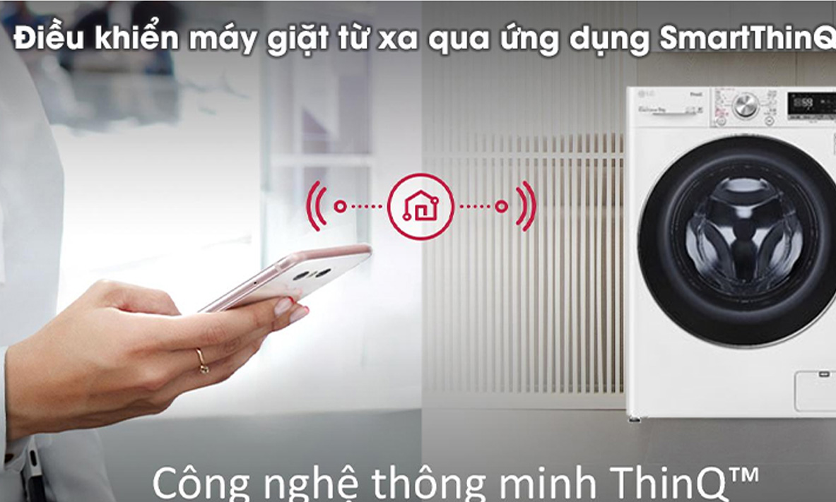 LG Inverter 9 kg FV1409S2W có khả năng điều khiển từ xa chỉ bằng một chiếc smartphone