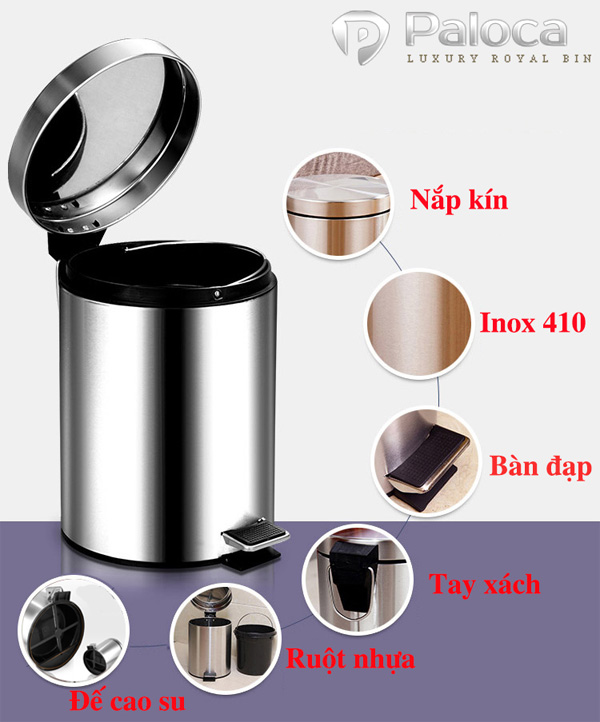 Thùng rác inox đạp chân Paloca