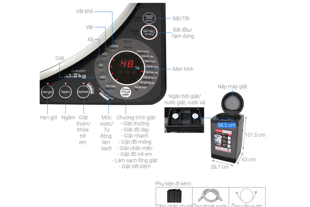 Máy giặt Sharp 10.2kg ES-W102PV-H