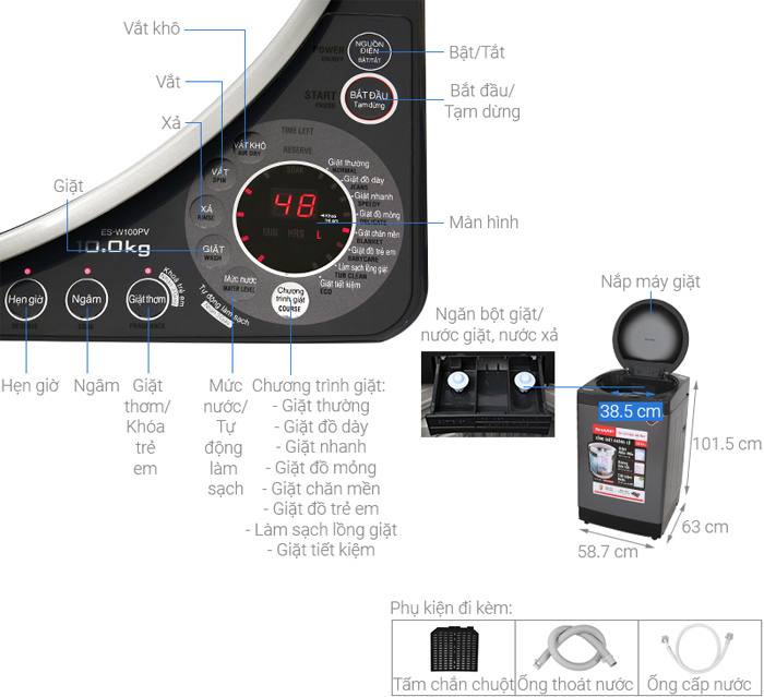 Máy giặt Sharp ES-W100PV-H