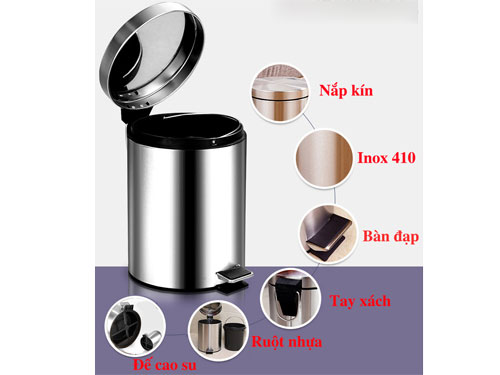 Thùng rác inox đạp chân 5 lít