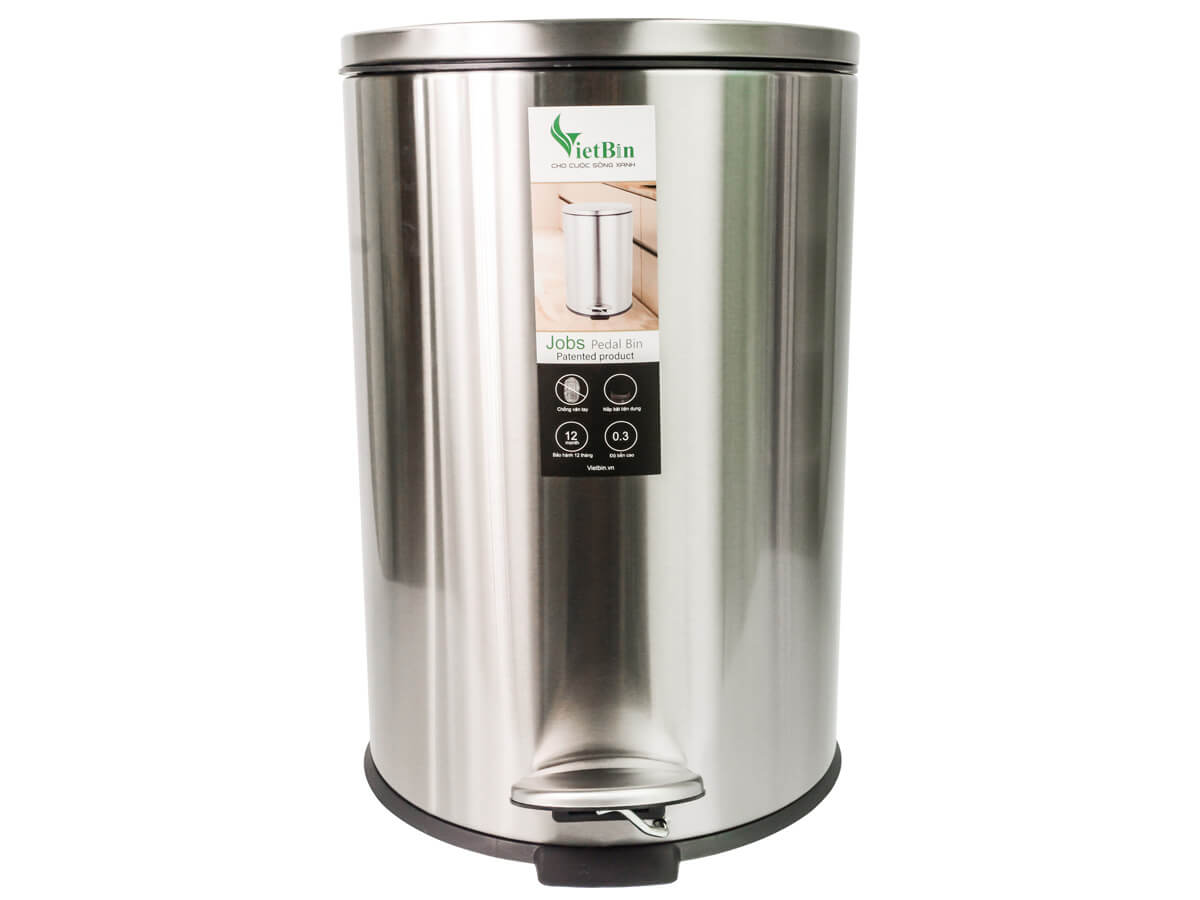 Thùng rác inox đạp chân cao cấp 20 lít Vietbin VB-087- 20L - chống vân tay