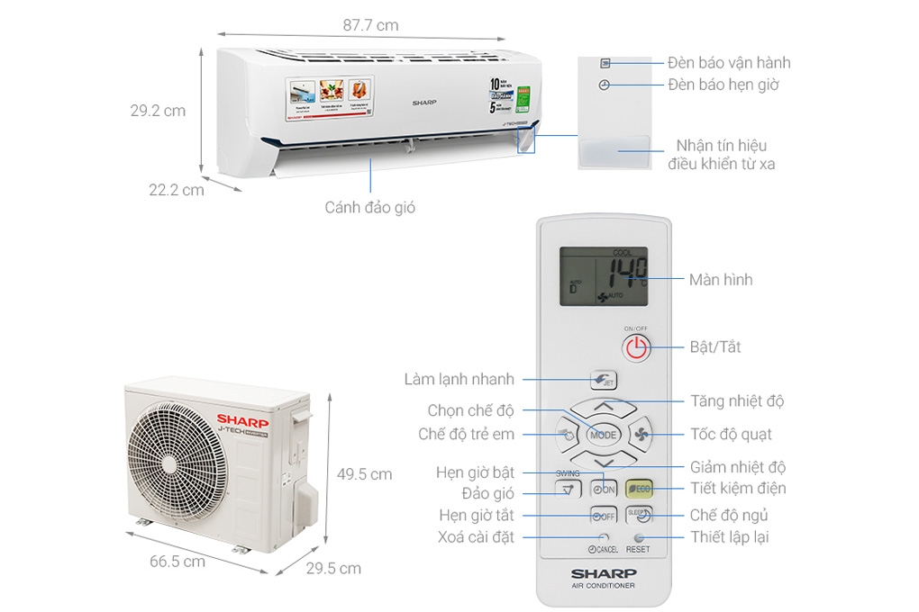 Cấu tạo điều hòa Sharp 1 chiều Inverter 9000BTU AH-X9XEW