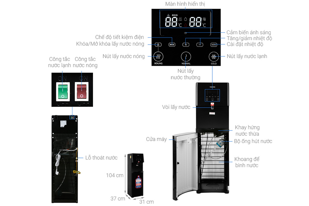 Cấu tạo của cây nước nóng lạnh Toshiba