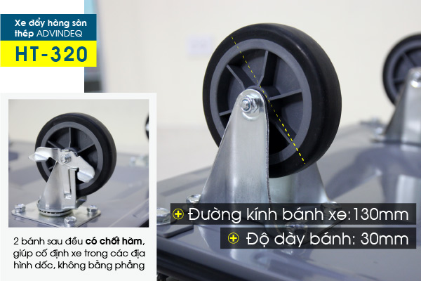 Xe đẩy hàng 4 bánh sàn thép phủ nhám Advindeq HT-320