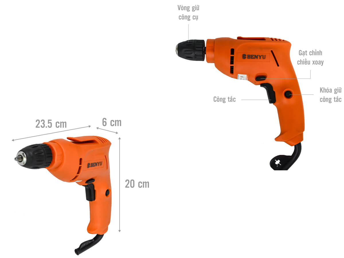 Kích thước và cấu tạo của máy khoan mini