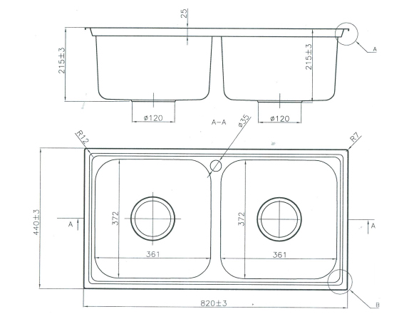 Kích thước chậu rửa bát S82D.X.2.3 Chậu rửa bát