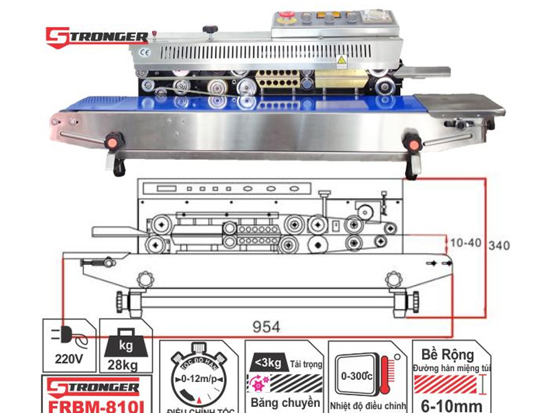 Thông số kỹ thuật của máy hàn miệng túi in date Stronger FRBM-810I