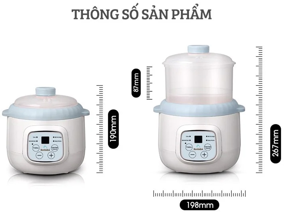 Kích thước nồi hấp Bonbébé