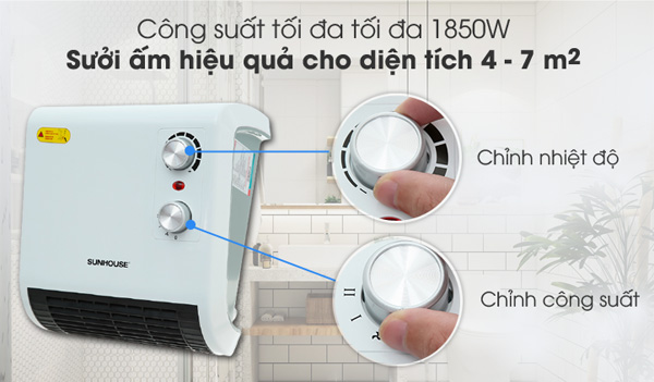 Công suất tối đa của quạt Sunhouse SHD3816W là 1.850W