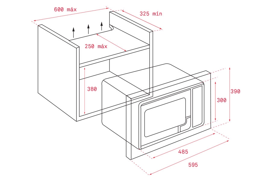 Kích thước lắp đặt lò vi sóng âm Teka MS 620 BIH